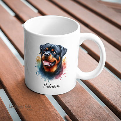 mug rottweiler tasse chien de race tête floral céramique blanc personnalisé