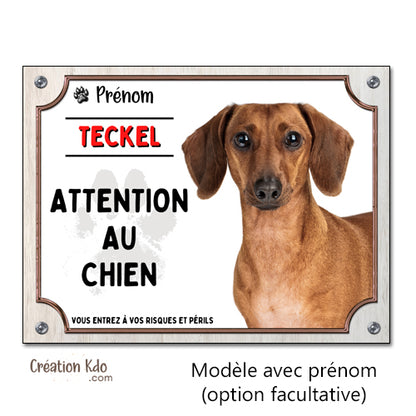 panneau attention au chien teckel plaque monte la garde portail personnalisé