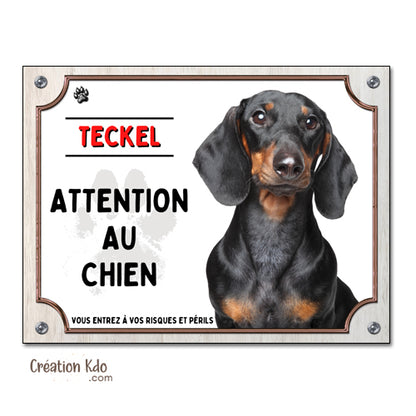 plaque teckel noir et feu attention au chien panneau monte la garde portail