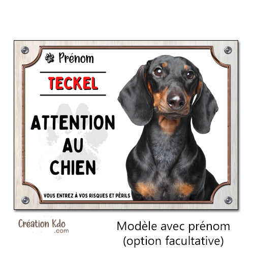 plaque teckel attention au chien panneau monte la garde portail 