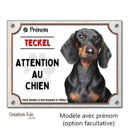plaque teckel attention au chien panneau monte la garde portail 