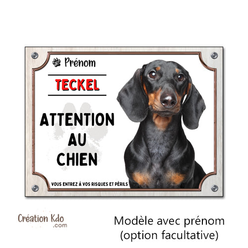 plaque teckel noir et feu attention au chien panneau monte la garde portail personnalisé