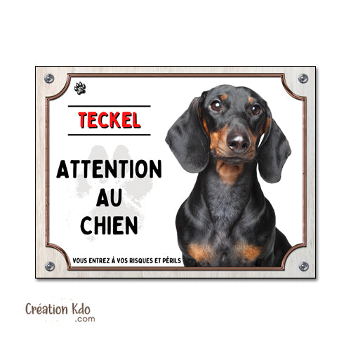 plaque teckel noir et feu attention au chien panneau monte la garde portail