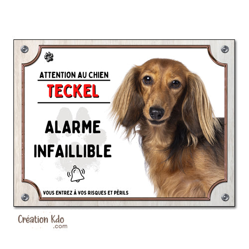 panneau attention au chien teckel poil long plaque je monte la garde portail humour 