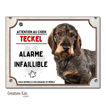 panneau attention au chien teckel poil dur plaque je monte la garde portail