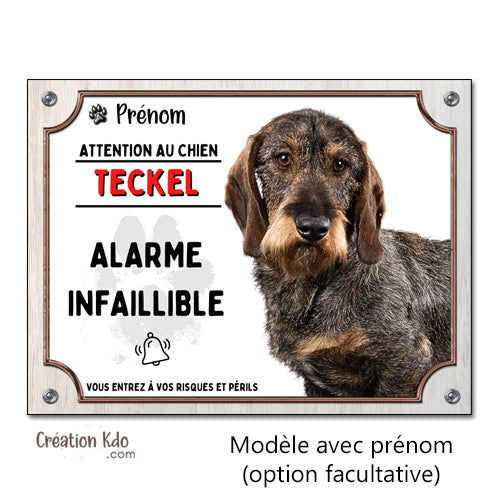 panneau attention au chien teckel poil dur plaque je monte la garde portail personnalisé