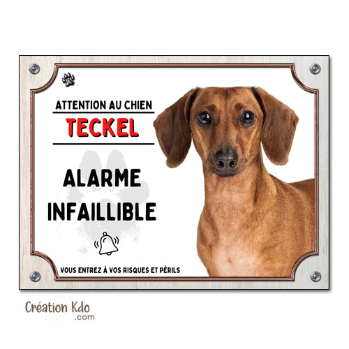 panneau attention au chien teckel lunatique plaque monte la garde portail alarme