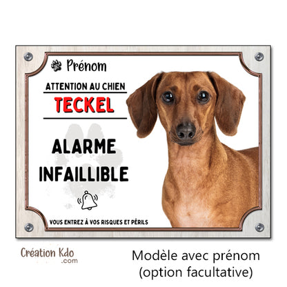 panneau attention au chien teckel lunatique plaque monte la garde portail personnalisable