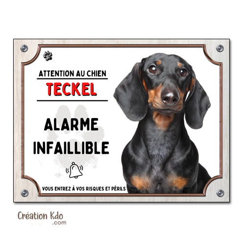 plaque teckel attention au chien panneau monte la garde portail