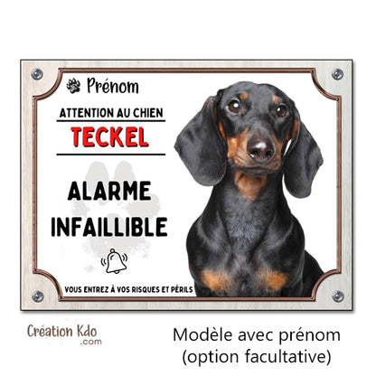 plaque teckel noir et feu attention au chien panneau monte la garde portail