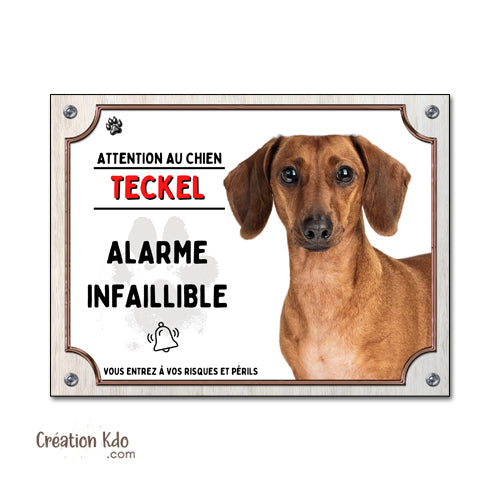 panneau attention au chien teckel lunatique plaque monte la garde portail alarme