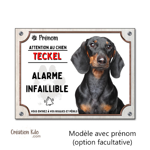 plaque teckel attention au chien panneau monte la garde portail personnalisé