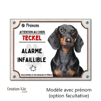 plaque teckel attention au chien panneau monte la garde portail personnalisé