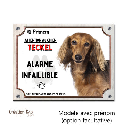 panneau attention au chien teckel poil long plaque je monte la garde portail humour personnalisé
