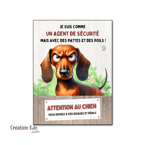 plaque teckel attention au chien panneau monte la garde portail humour