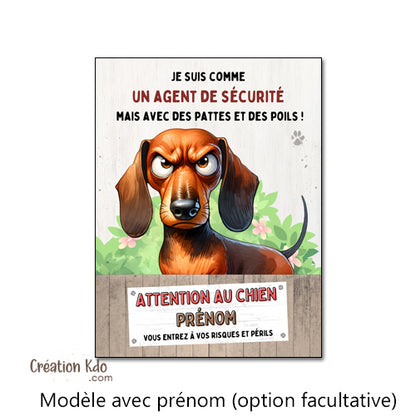 plaque teckel attention au chien panneau monte la garde portail humour personnalisé