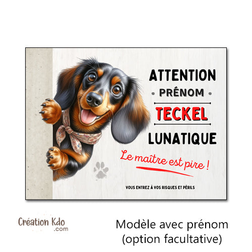 plaque teckel lunatique humour attention au chien panneau monte la garde portail personnalisé