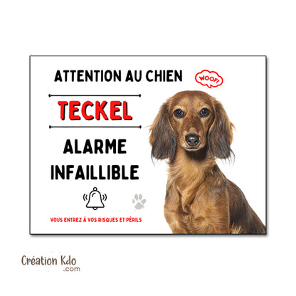 drôle panneau attention au chien teckel poil long plaque je monte la garde humour portail