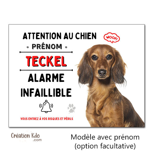 panneau humour attention au chien teckel poil long plaque je monte la garde portail