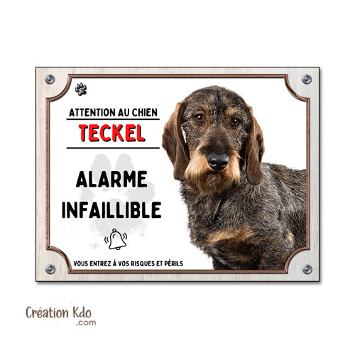 panneau attention au chien humour teckel poil dur plaque je monte la garde portail
