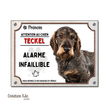 panneau attention au chien teckel poil dur plaque je monte la garde portail personnalisé
