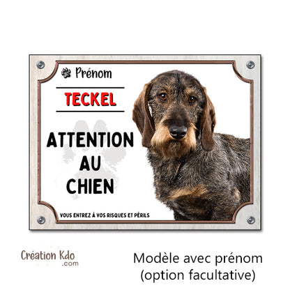 panneau attention au chien teckel poil dur plaque monte la garde portail personnalisé photo