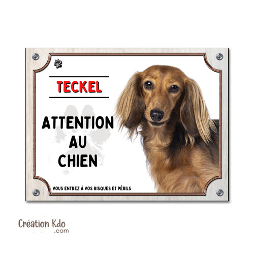 panneau attention au chien teckel poil long plaque je monte la garde portail