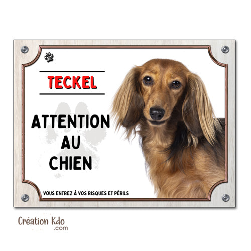 panneau attention au chien teckel poil long plaque je monte la garde portail