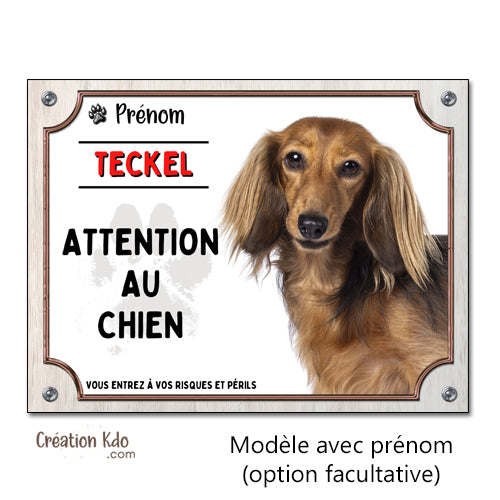 panneau attention au chien teckel poil long plaque je monte la garde portail