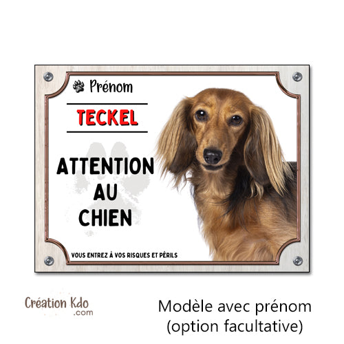panneau attention au chien teckel poil long plaque je monte la garde portail personnalisé