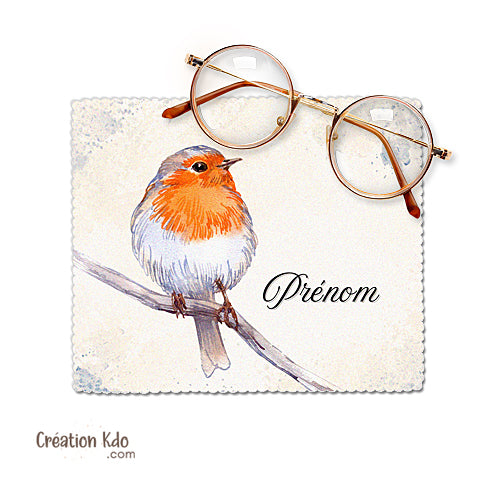 Essuie-lunette Chiffonnette microfibre thème oiseau rouge-gorge