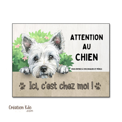 Plaque Westie "Attention au Chien" Style Dessin Illustré - Panneau Portail Aluminium