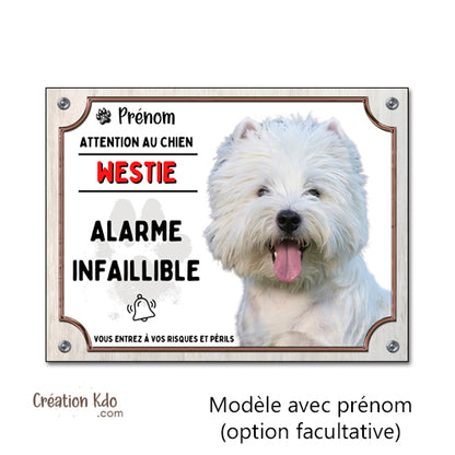 westie plaque attention au chien panneau portail je monte la garde humoristique alarme infaillible 