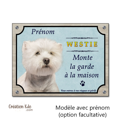 plaque attention au chien westie photo personnalisé panneau animaux west highland white terrier
