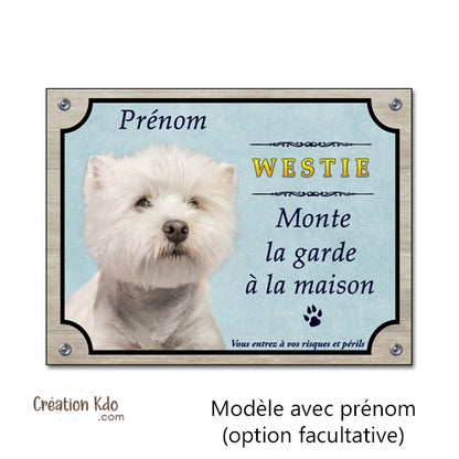 plaque attention au chien westie photo personnalisé panneau animaux west highland white terrier