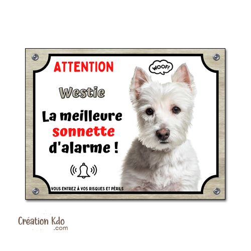 westie plaque attention au chien panneau portail je monte la garde humour sonnette d'alarme