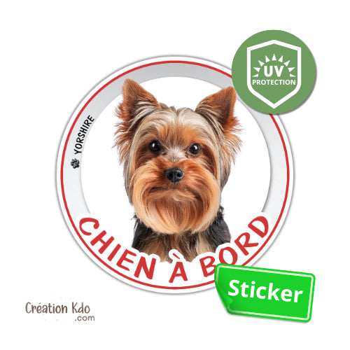 sticker yorkshire chien à bord photo autocollant voiture rond